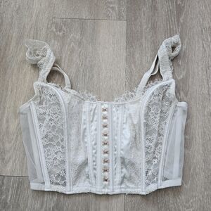 Victoria's Secret White Lace Longline Bustier with Rose Gold Hooks